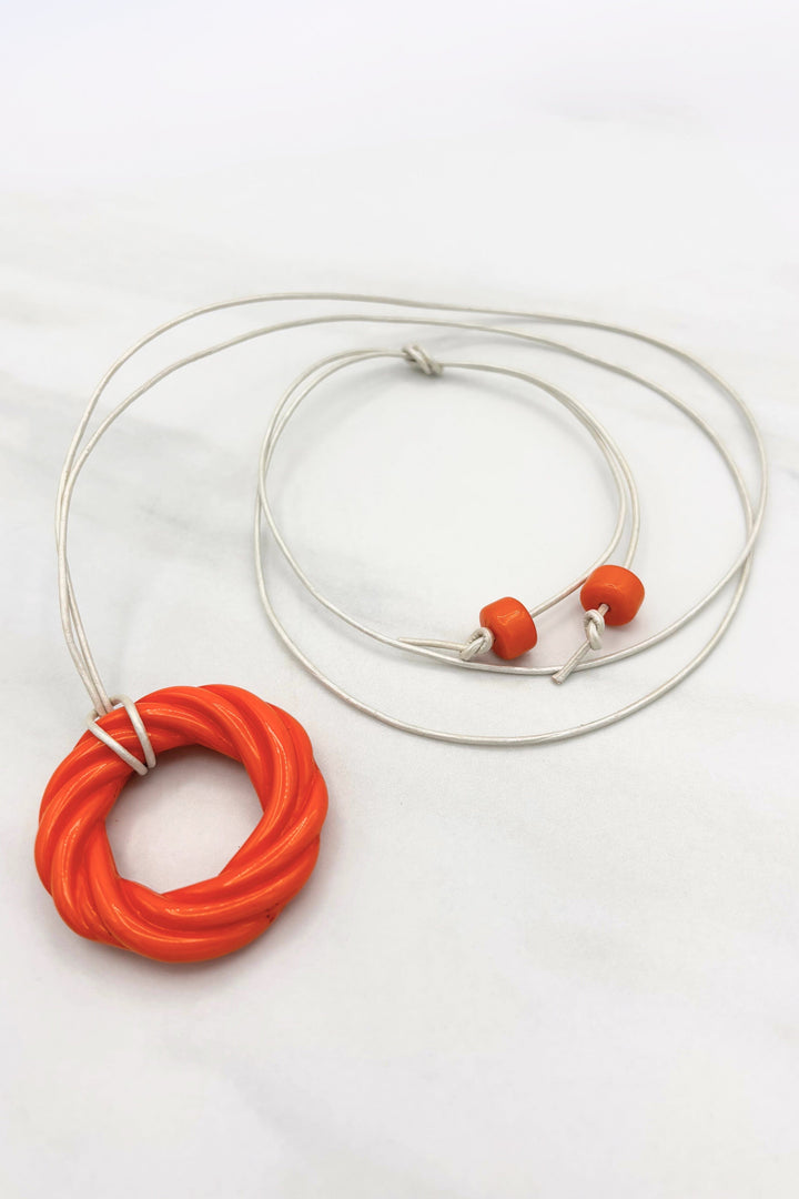 Swirl Ring Leather Cord Necklace
