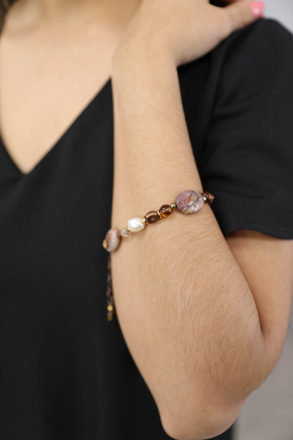 Sylvie Gabrielli Samara Jasper Bracelet Handmade with Freshwater Pearls and Vintage Beads