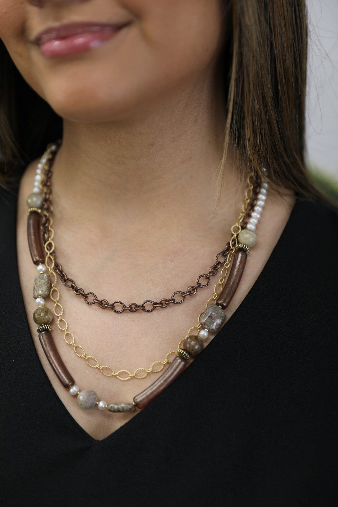 Sylvie Gabrielli Sonora Three Strand Necklace with Vintage Elements