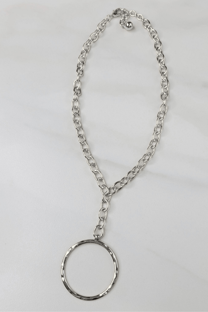 Sylvie Gabrielli Zephyr Handmade Necklace with Large Ring Pendant in Gold or Silver