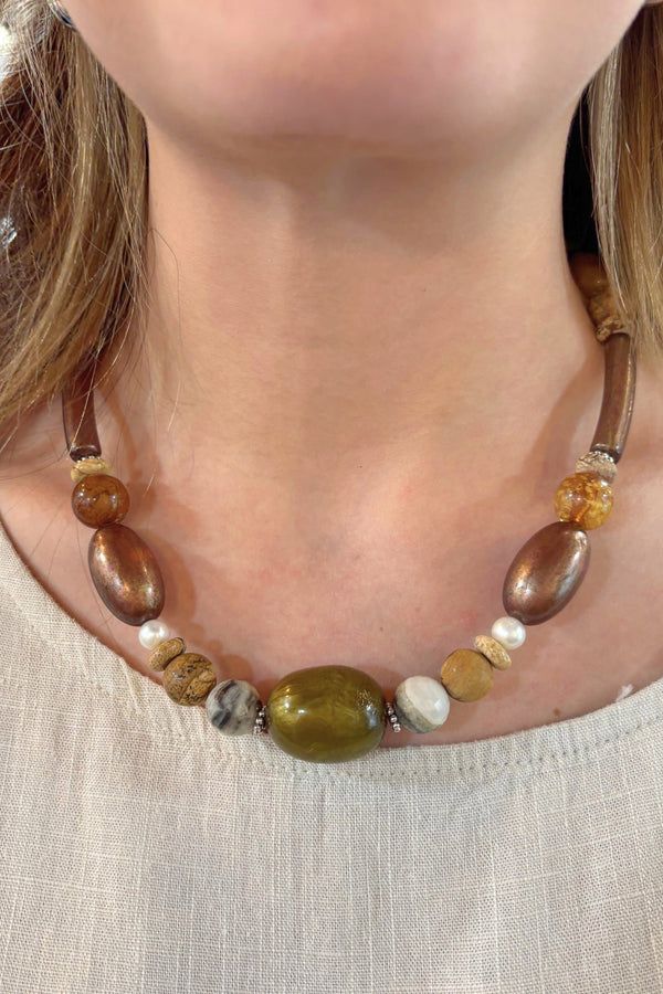 Synda Handmade Genuine Stone Bead Mix Necklace