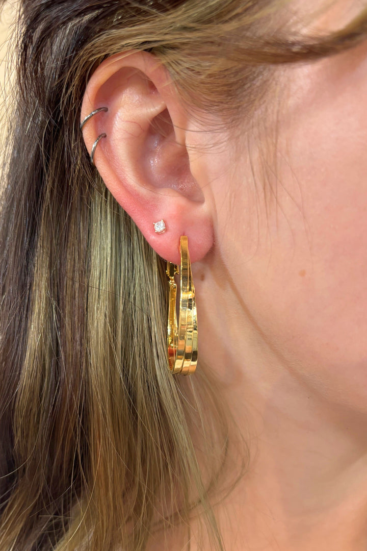 Tapered Triple Layer Oval Shape Clasp Hoop Earring