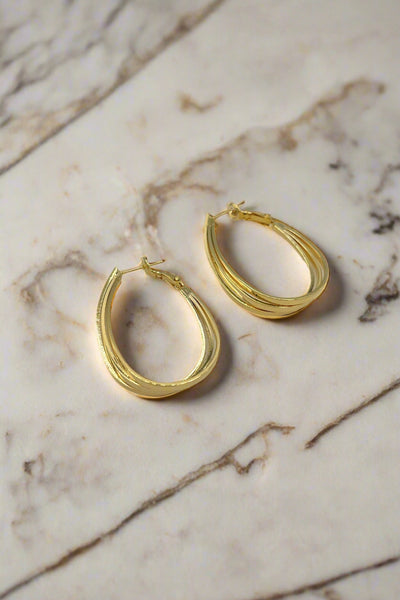 Tapered Triple Layer Oval Shape Clasp Hoop Earring