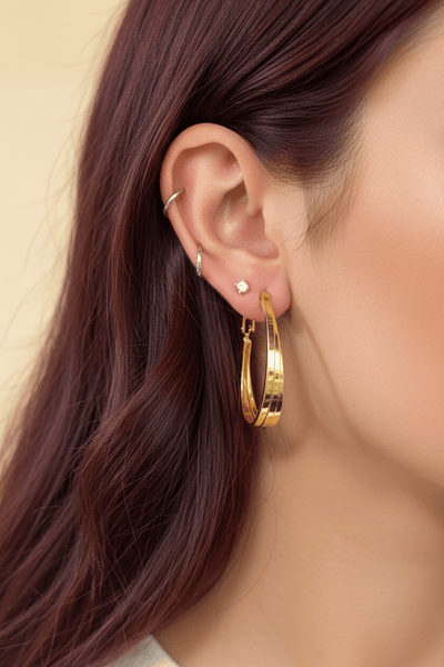 Tapered Triple Layer Oval Shape Clasp Hoop Earring