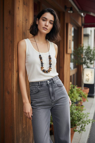 Tara Handmade Multi Tone Chunky Bead Cord Necklace