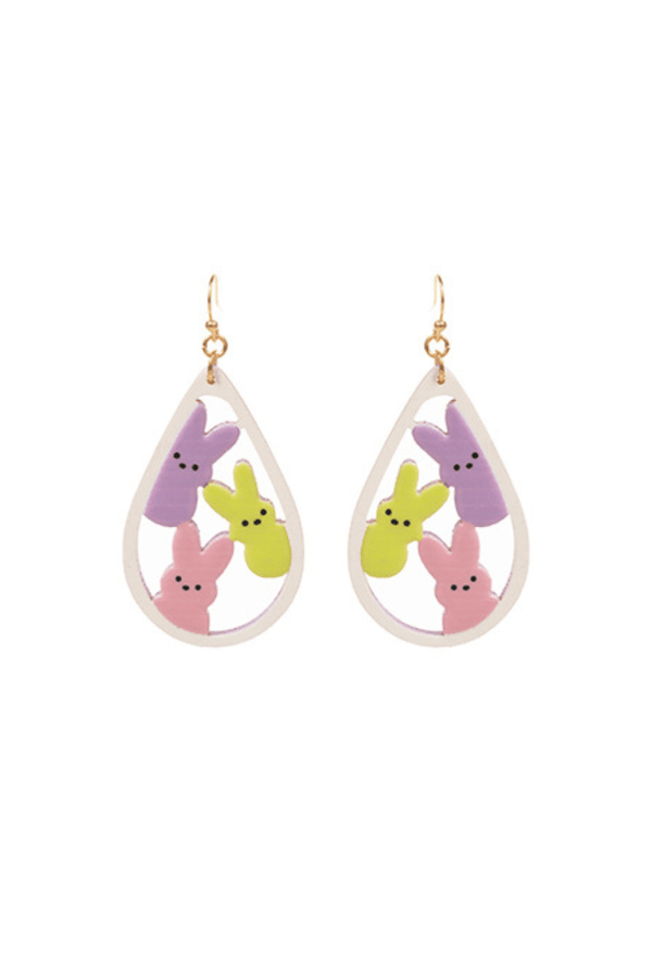 Teardrop Shape Easter Bunny Candy Festive Dangle Earrings