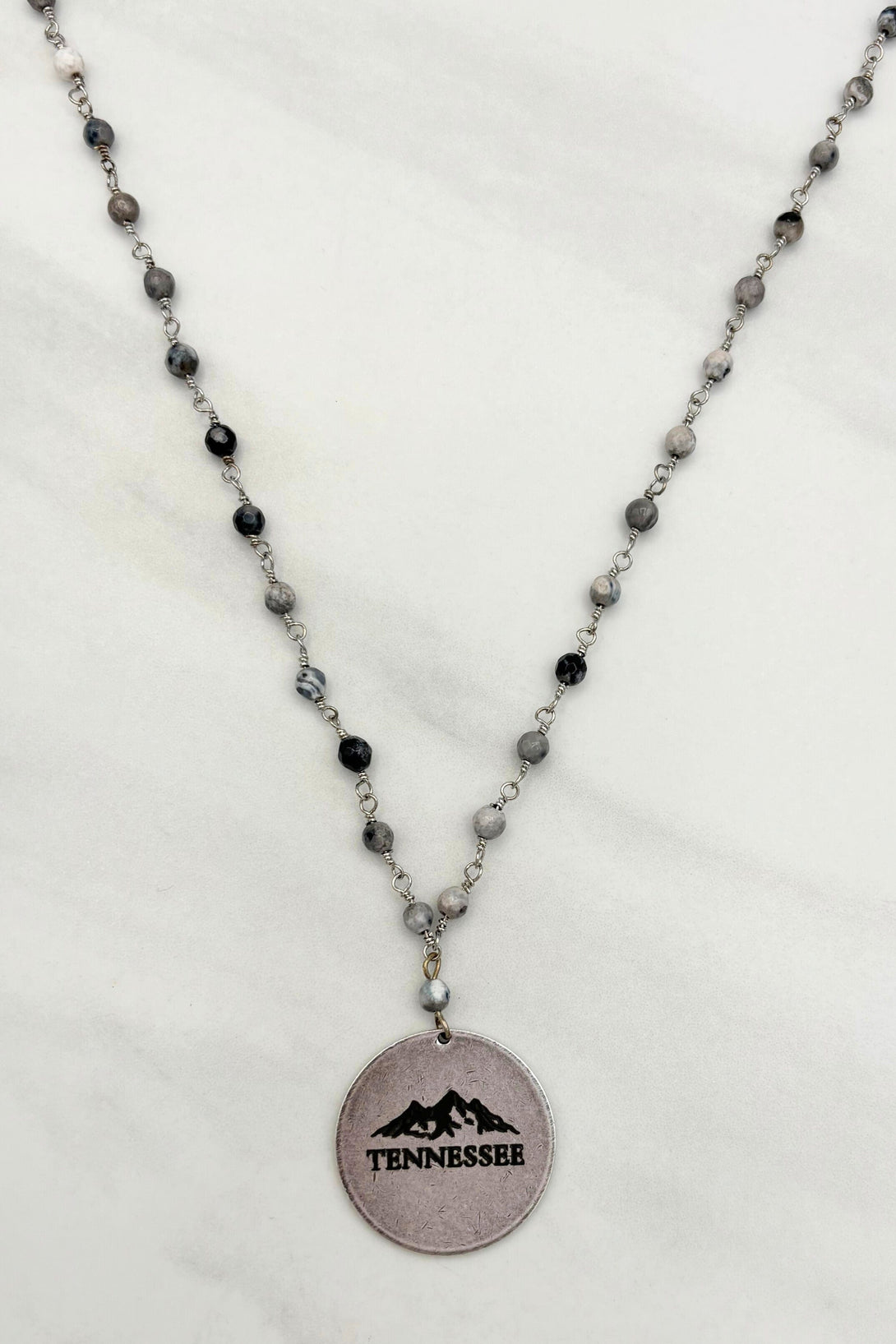 Tennessee Mountains Engraved Coin Beaded Necklace
