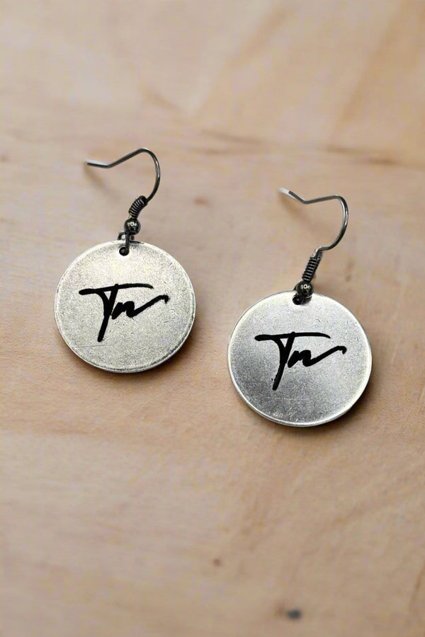 Tennessee "TN" Cursive Script Engraved Coin Dangle Earrings