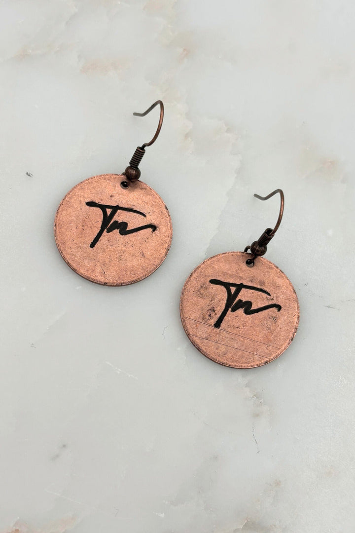 Tennessee "TN" Cursive Script Engraved Coin Dangle Earrings