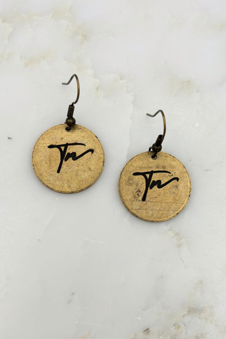 Tennessee "TN" Cursive Script Engraved Coin Dangle Earrings