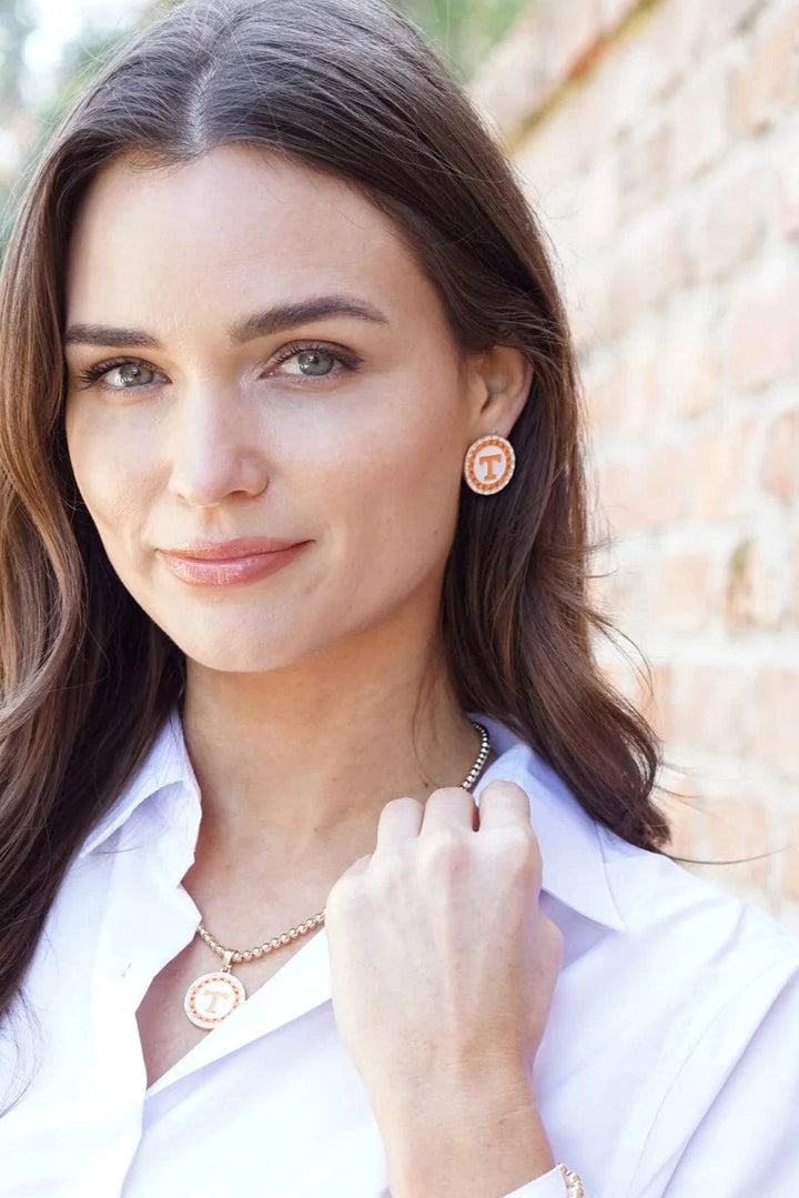 Tennessee Vols Power T Pave Disc Stud Earrings