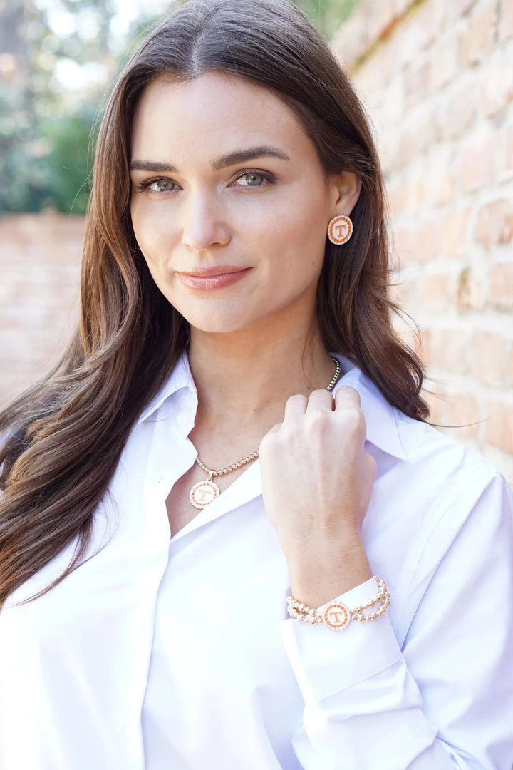 Tennessee Vols Power T Pave Disc Stud Earrings
