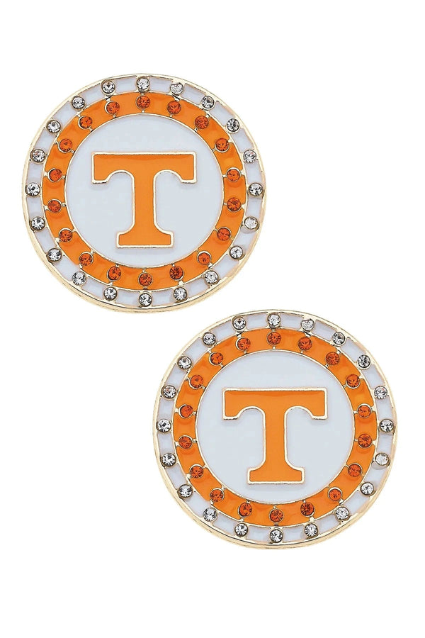 Tennessee Vols Power T Pave Disc Stud Earrings