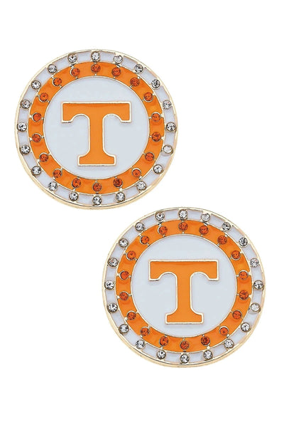 Tennessee Vols Power T Pave Disc Stud Earrings
