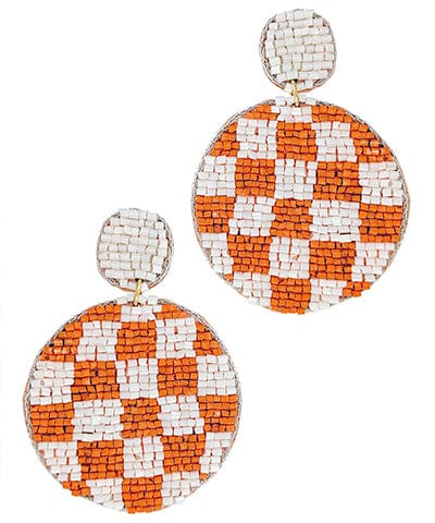 Tennessee Vols Seed Beaded Checkerboard Post Dangle Earrings