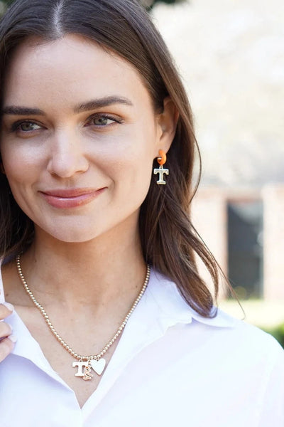 Tennessee Volunteers Colored Enamel Hoop Earrings with Dangling Power T