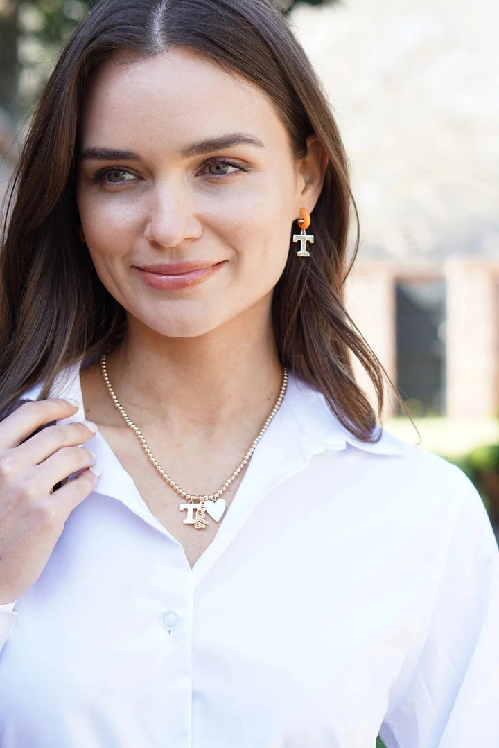 Tennessee Volunteers Colored Enamel Hoop Earrings with Dangling Power T