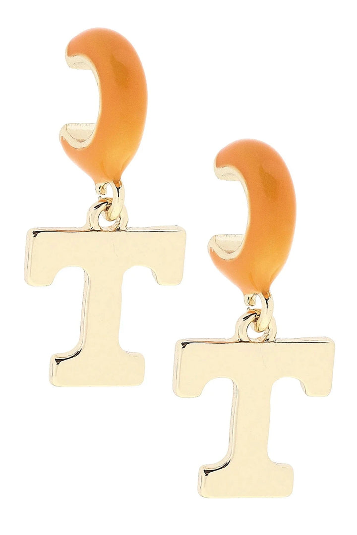 Tennessee Volunteers Colored Enamel Hoop Earrings with Dangling Power T