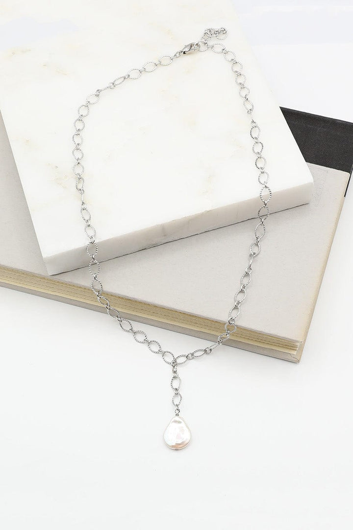 Textured Chain Necklace with Freshwater Pearl Drop Feature
