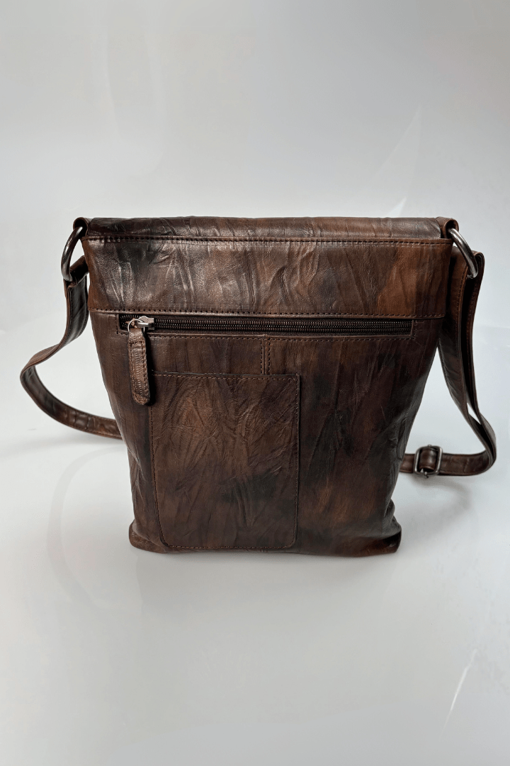 Textured Genuine Leather Top Flap Crossbody Bag