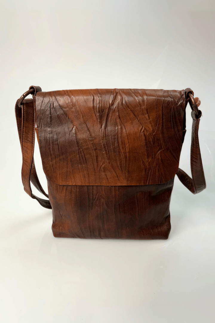 Textured Genuine Leather Top Flap Crossbody Bag