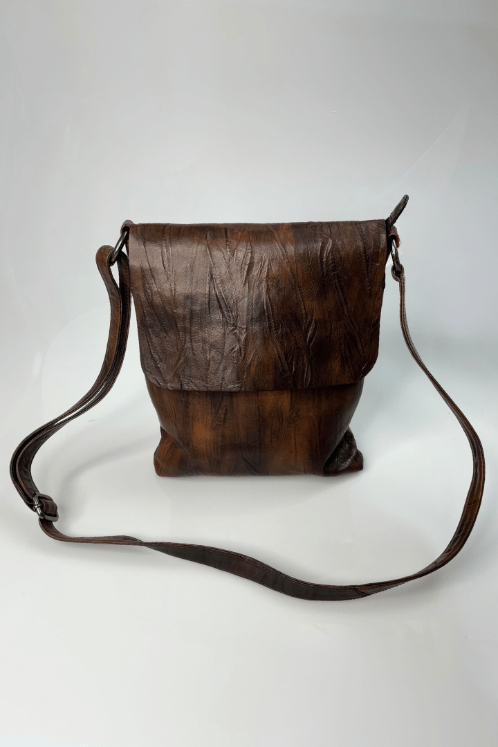 Textured Genuine Leather Top Flap Crossbody Bag