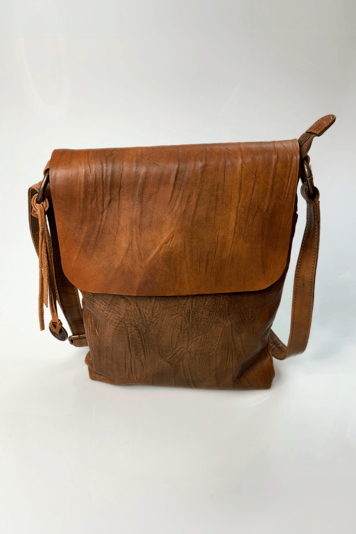 Textured Genuine Leather Top Flap Crossbody Bag