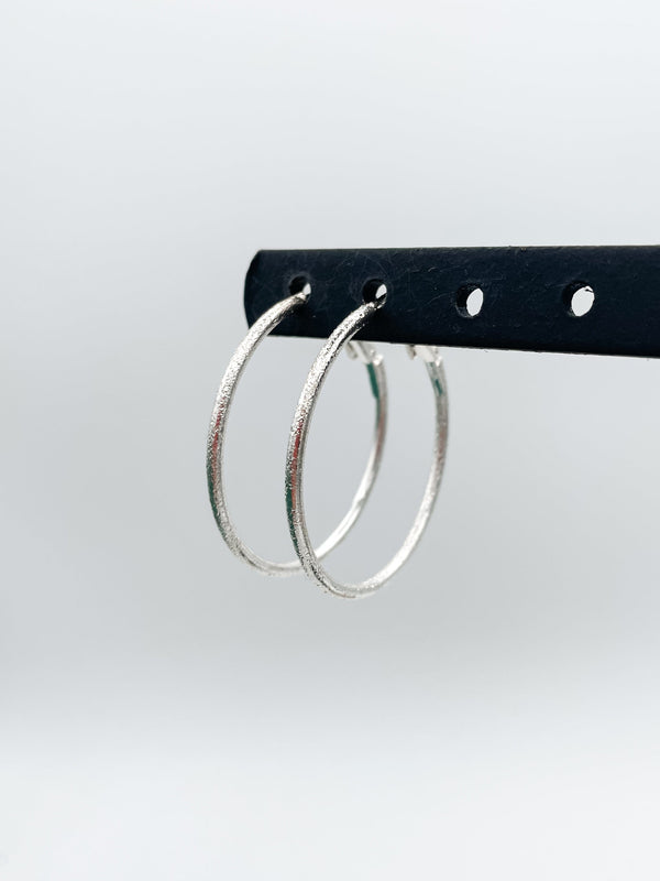 Textured Silver Medium Hoop Earrings