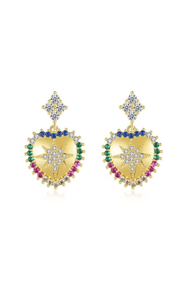 The Sophia Starburst Gold Crystal Heart Earrings