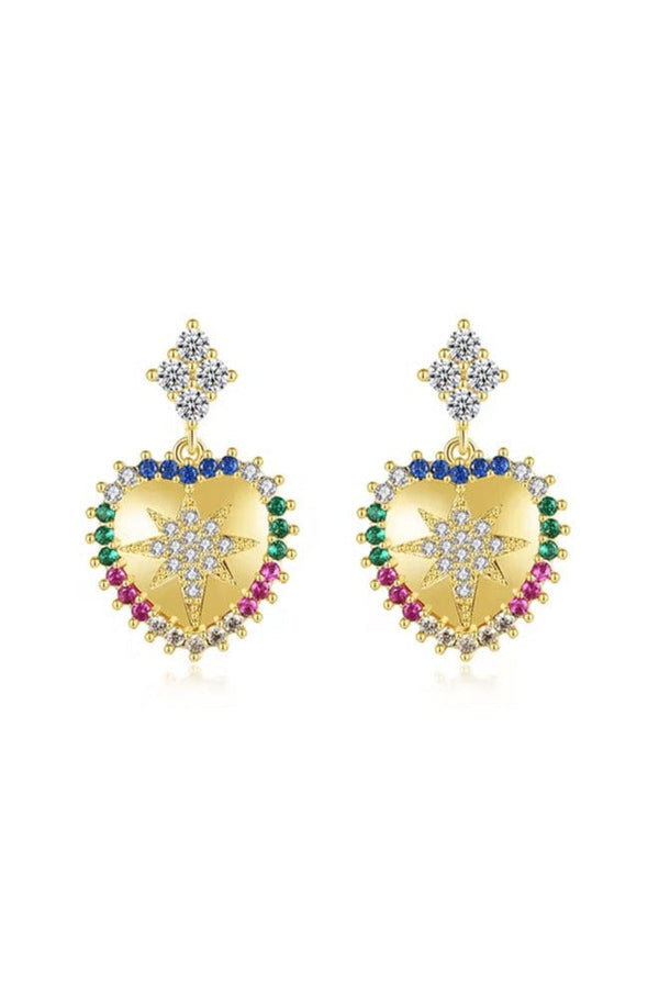 The Sophia Starburst Gold Crystal Heart Earrings