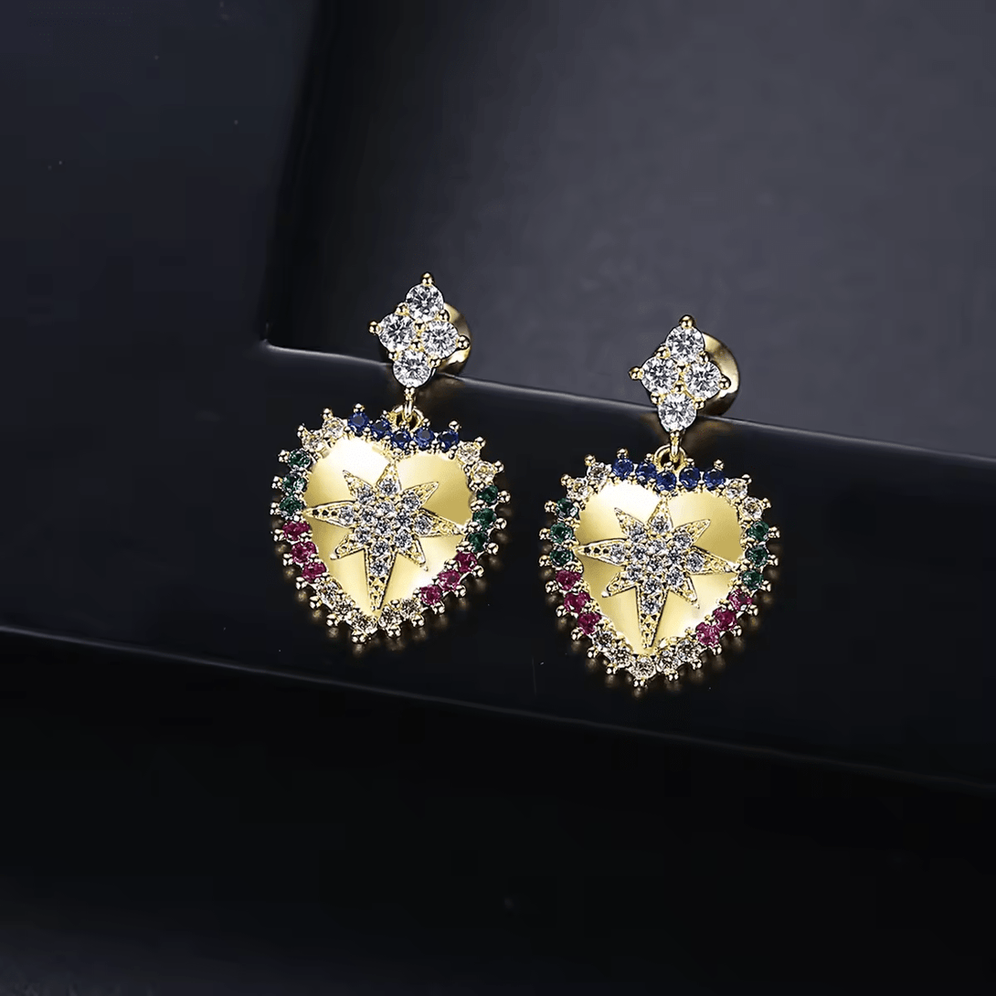 The Sophia Starburst Gold Heart Earrings