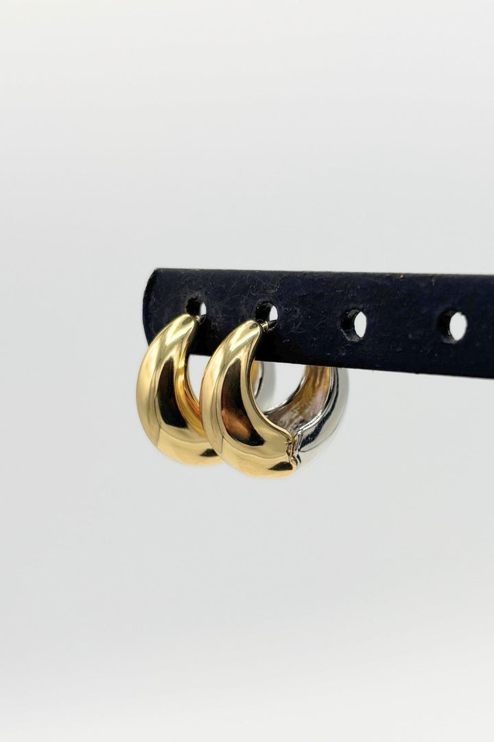 Thick Bottom Half and Half Metal Tone Huggie Hoop Earrings