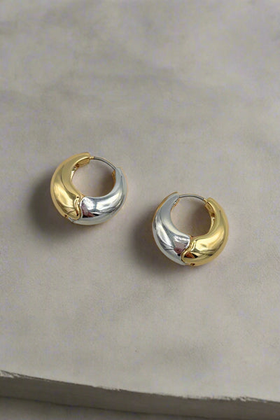 Thick Bottom Half and Half Metal Tone Huggie Hoop Earrings