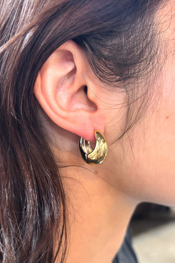 Thick Bottom Half and Half Metal Tone Huggie Hoop Earrings