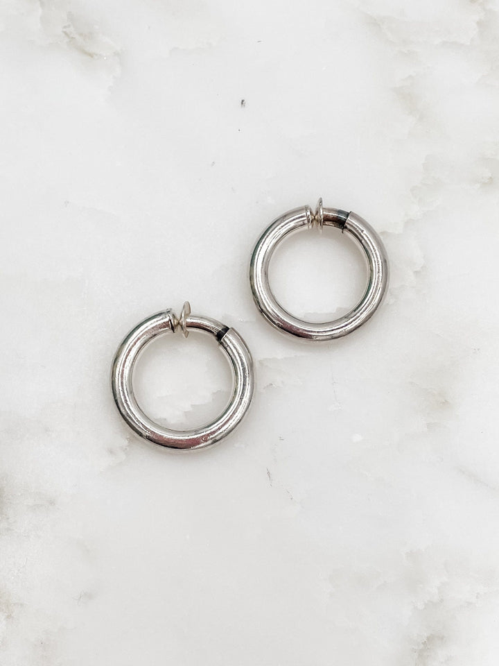 Thick Sterling Silver Hoop with Pinch Closure