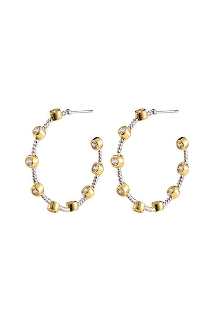 Thin Etched Rope Hoop with Small Set CZ Crystals