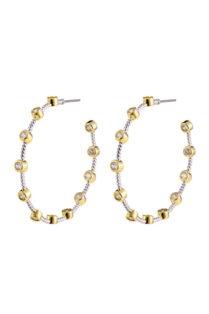 Thin Etched Rope Hoop with Small Set CZ Crystals