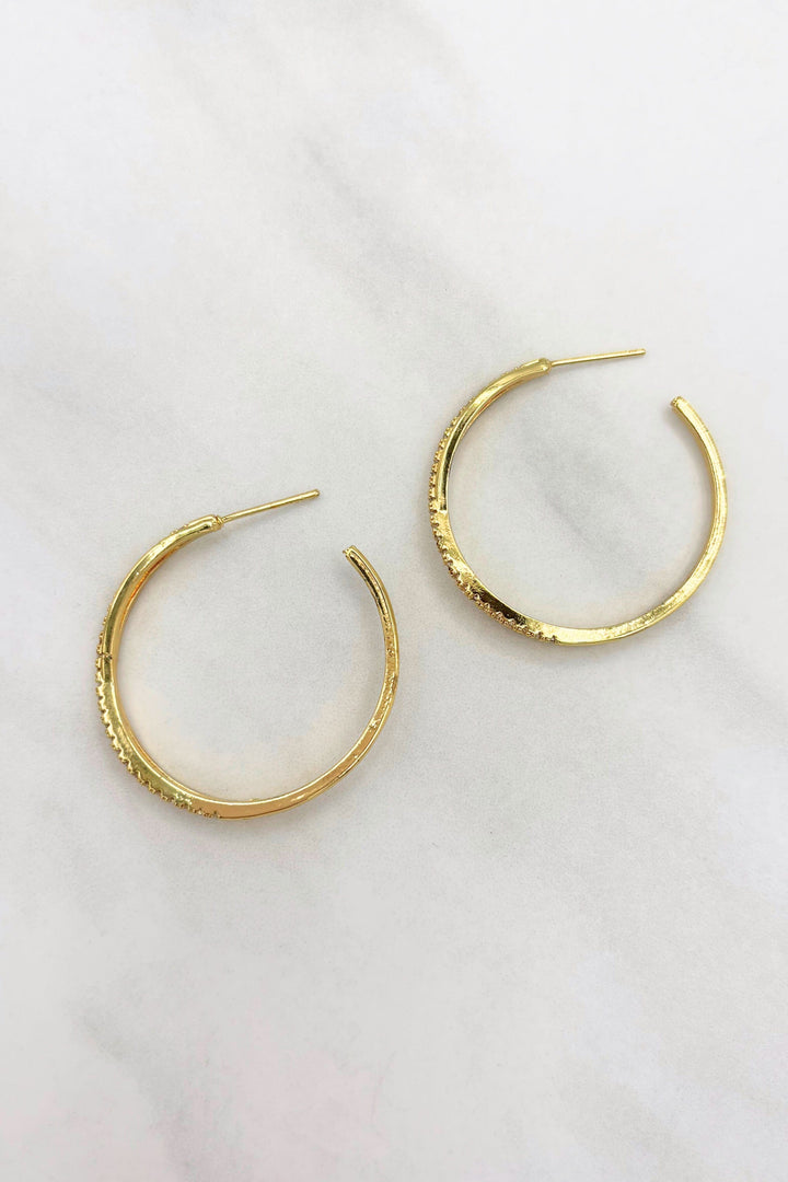 Thin Wave Interlocked CZ and Solid Strand Hoop Earrings