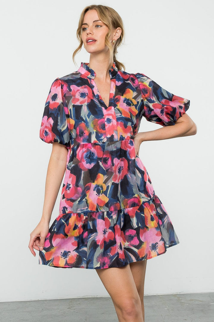 THML Puff Sleeve Multi Color Print Dress