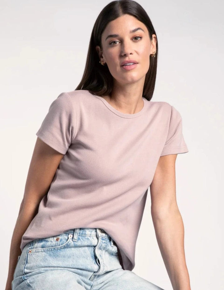 Thread & Supply Lexi Classic Soft Knit Tee Shirt with Crew Neckline and Short Sleeves