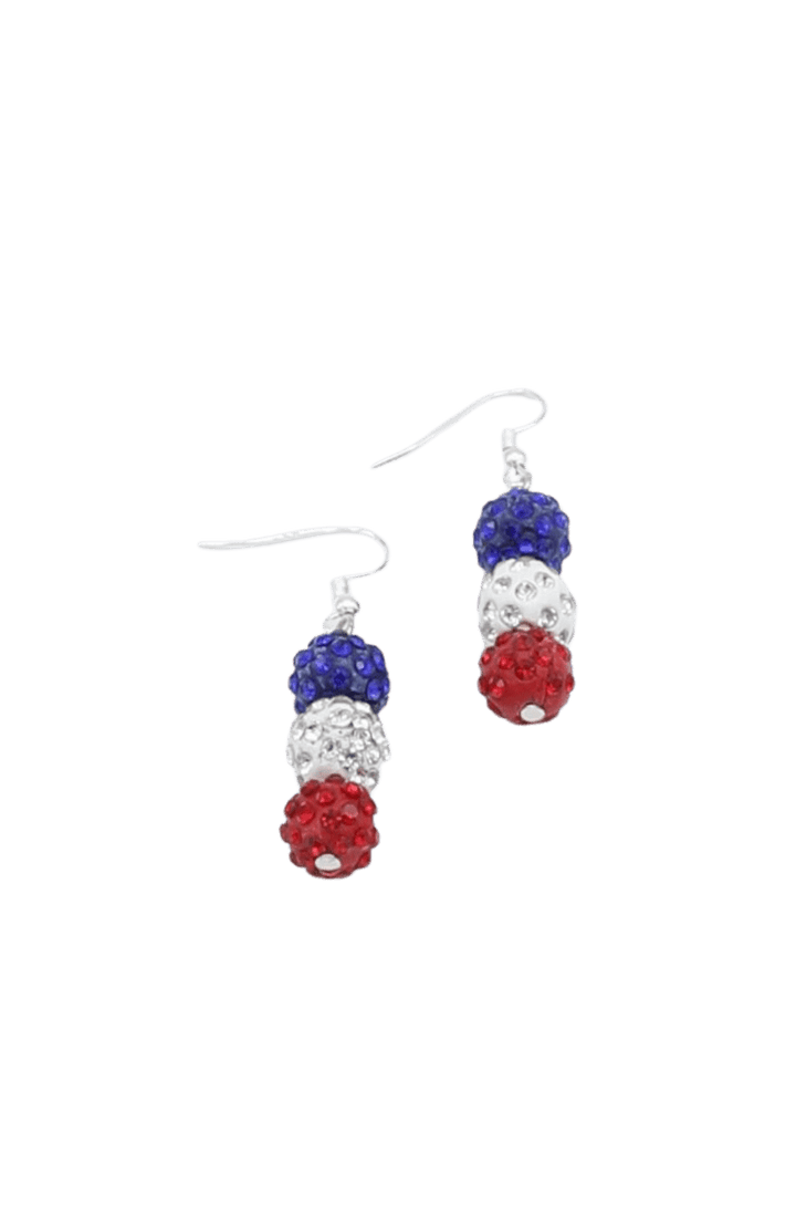 Three Bead Red, White , & Blue Earrings