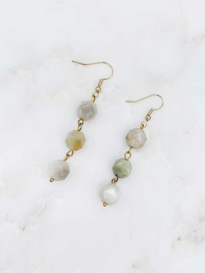 Three Faceted Stone Bead Dangle Earrings