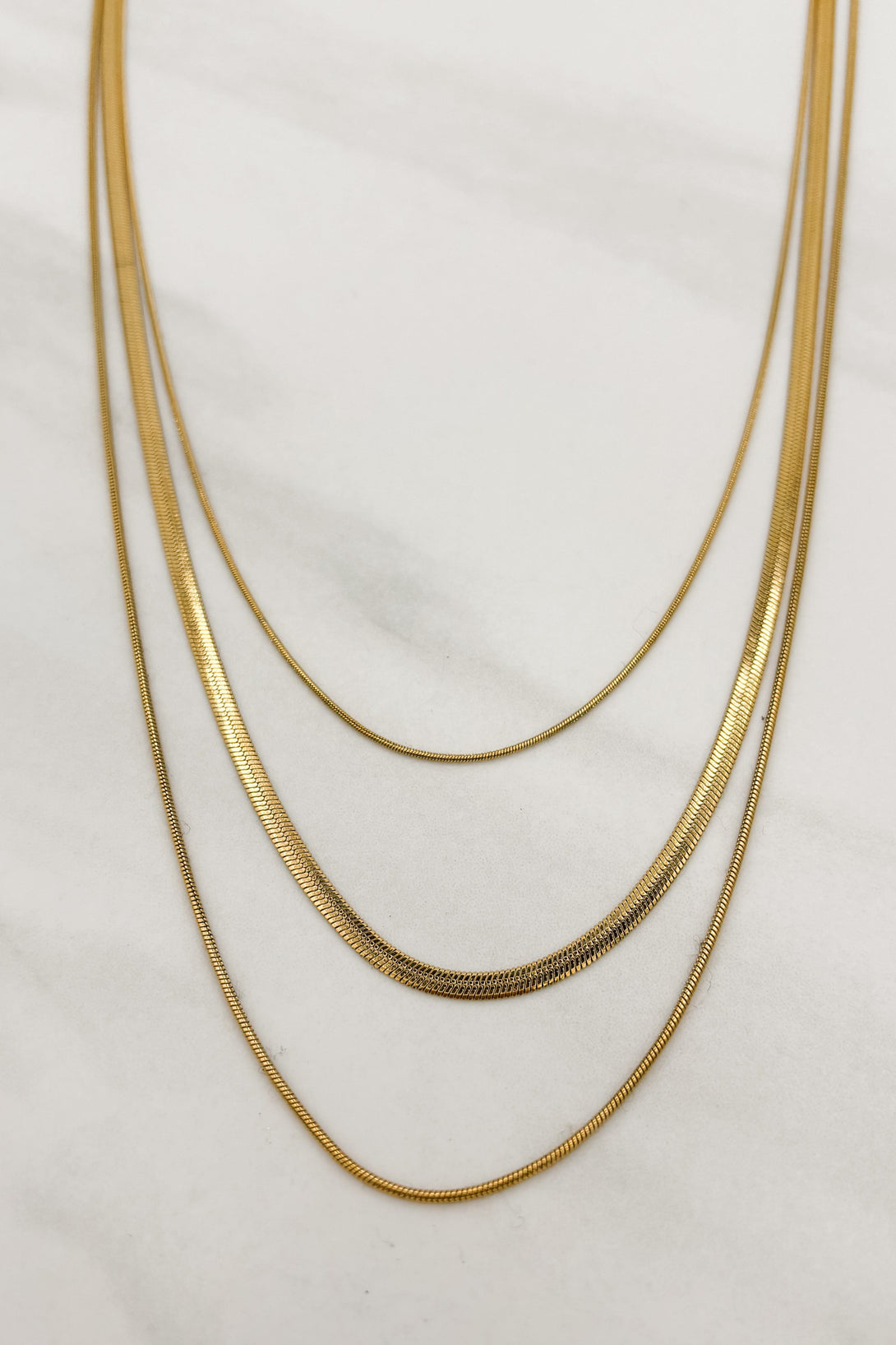 Three Strand Gold or Silver Plated Snake Chain Necklace