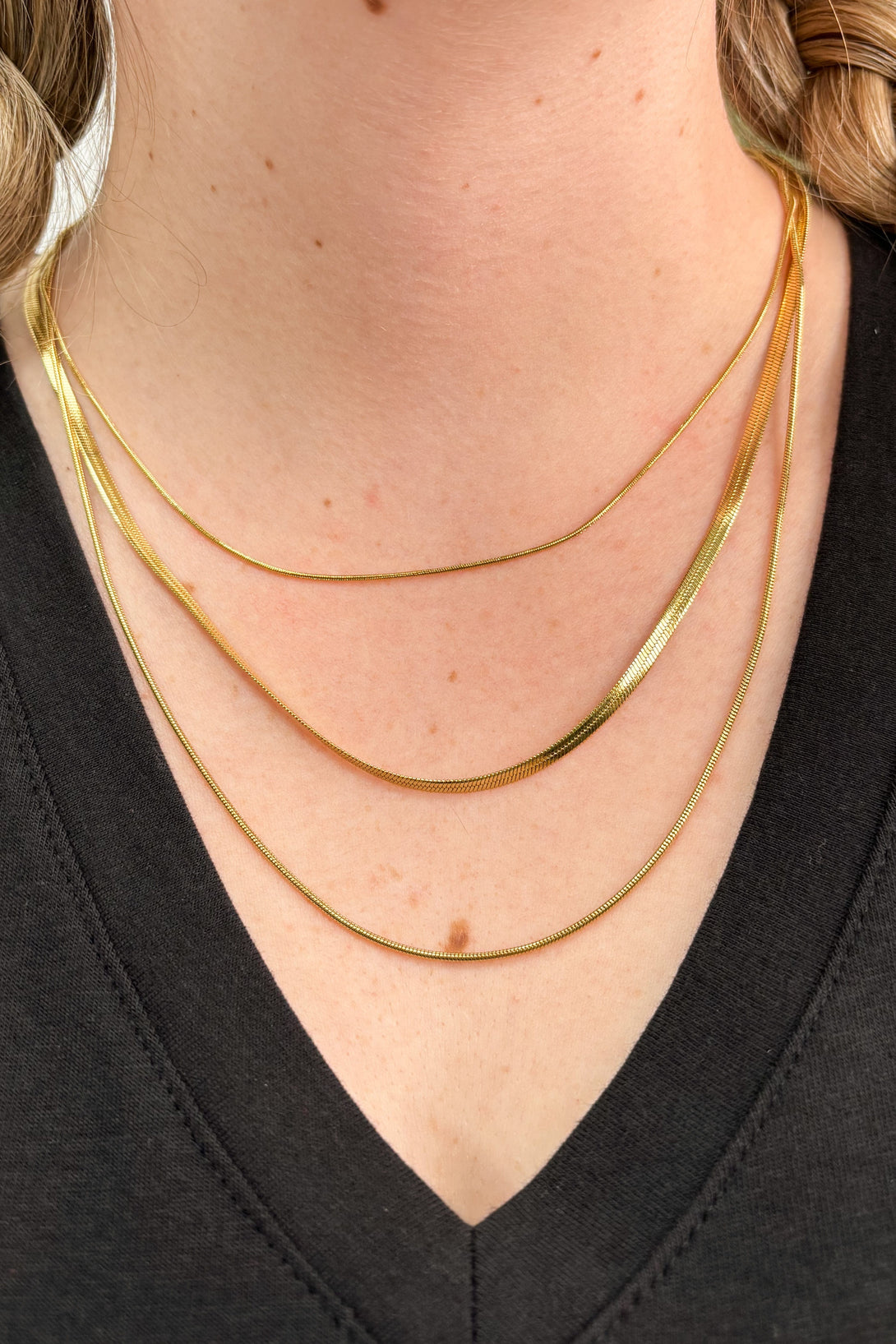Three Strand Gold or Silver Plated Snake Chain Necklace
