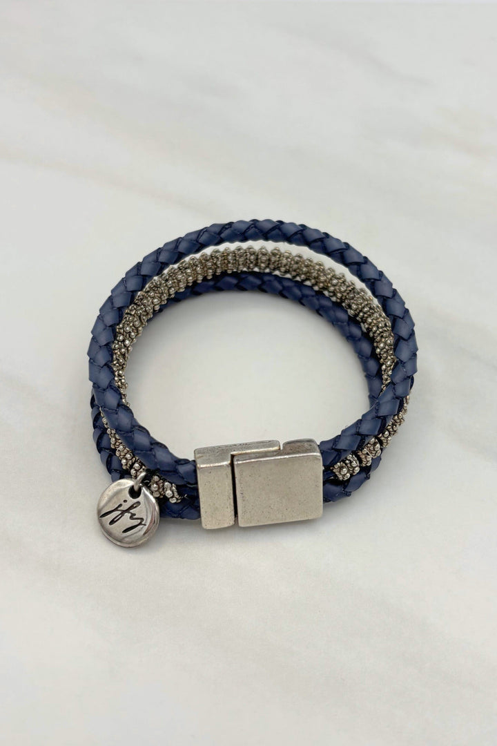 Three Strand Leather and Silver Bead Bracelet