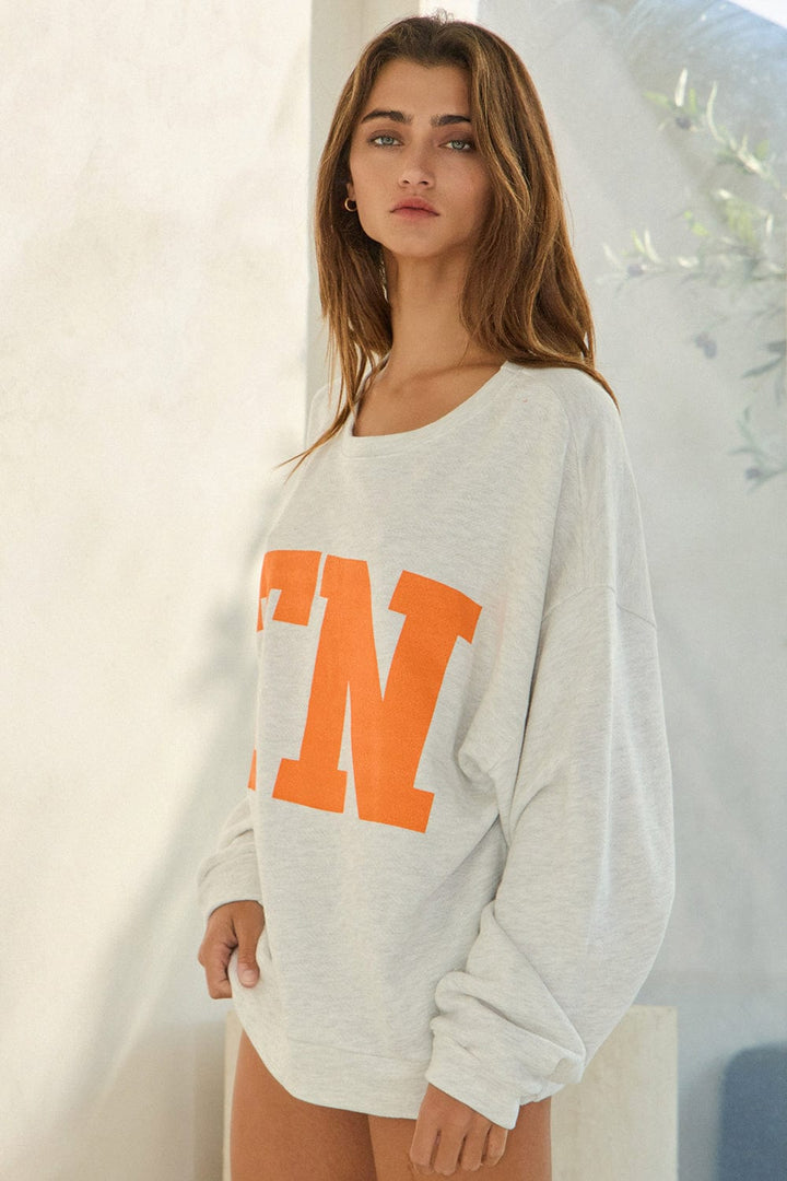 TN Tennessee Bold Text Oversized French Terry Sweatshirt Top