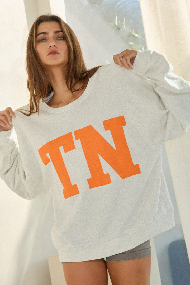 TN Tennessee Bold Text Oversized French Terry Sweatshirt Top