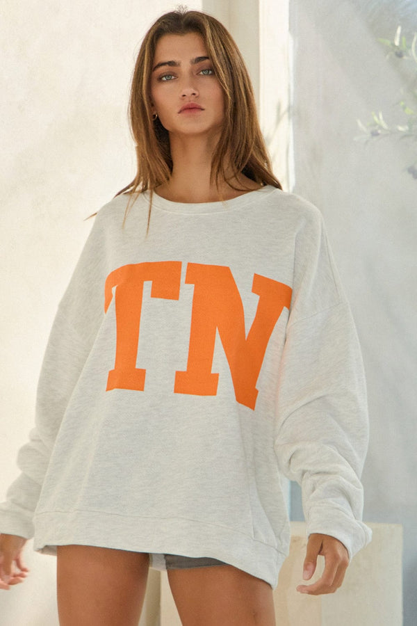 TN Tennessee Bold Text Oversized French Terry Sweatshirt Top