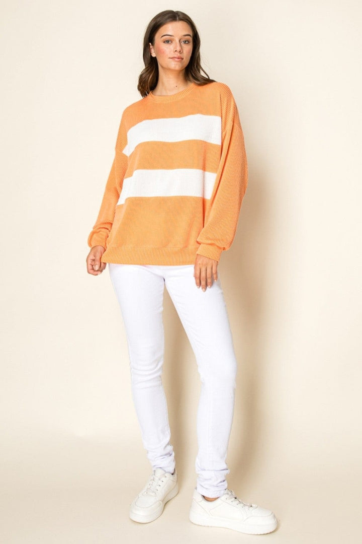Tres Bien Double Stripe Ribbed Knit Long Sleeve Top