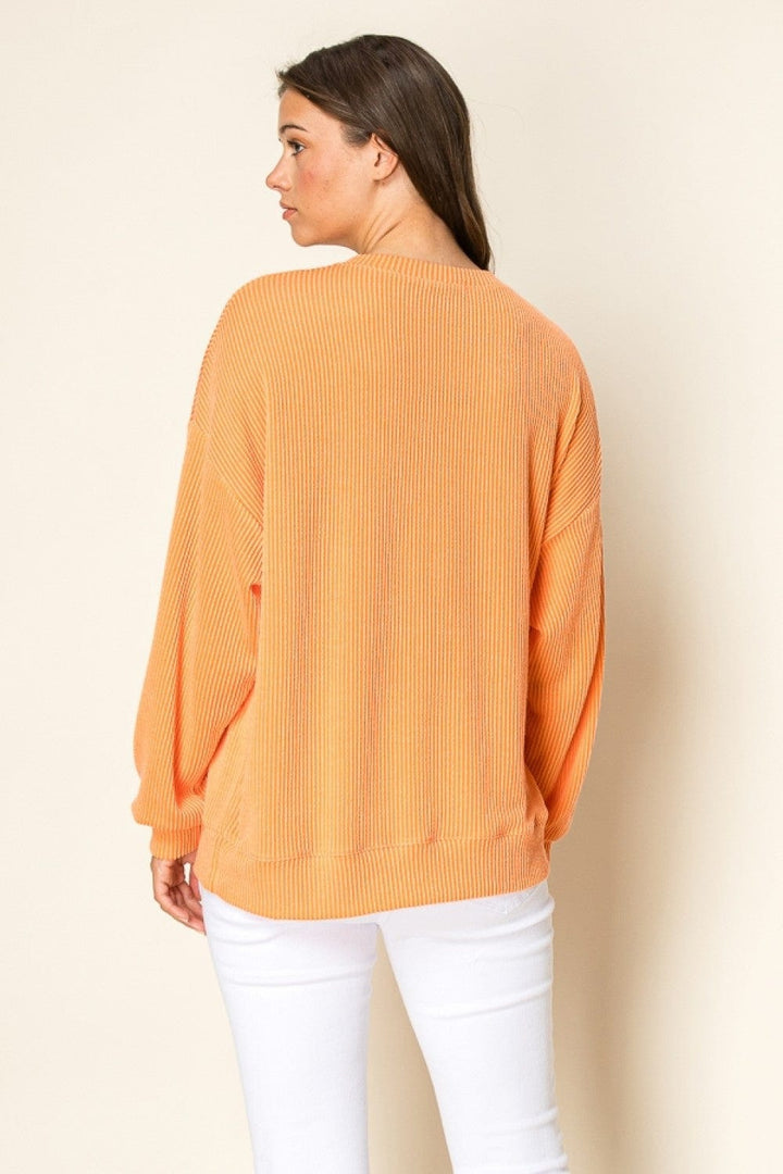 Tres Bien Double Stripe Ribbed Knit Long Sleeve Top